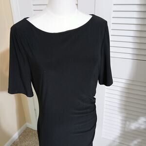 Jones New York SZ12 Half-Sleeve Black Lined Hip Ruche Mid-Length Dress neutral